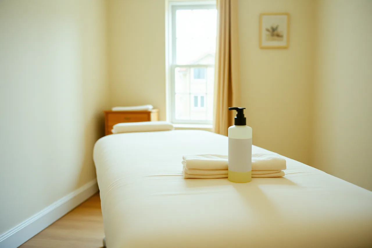 Therapist disinfecting massage table between clients with EPA-registered product (Opening a massage clinic in Illinois, the SBA and state steps to follow)